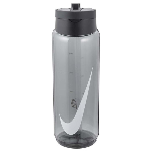 Nike TR Renew Recharge 24oz water bottle in anthracite, black, and white with a straw, designed for hydration and active use