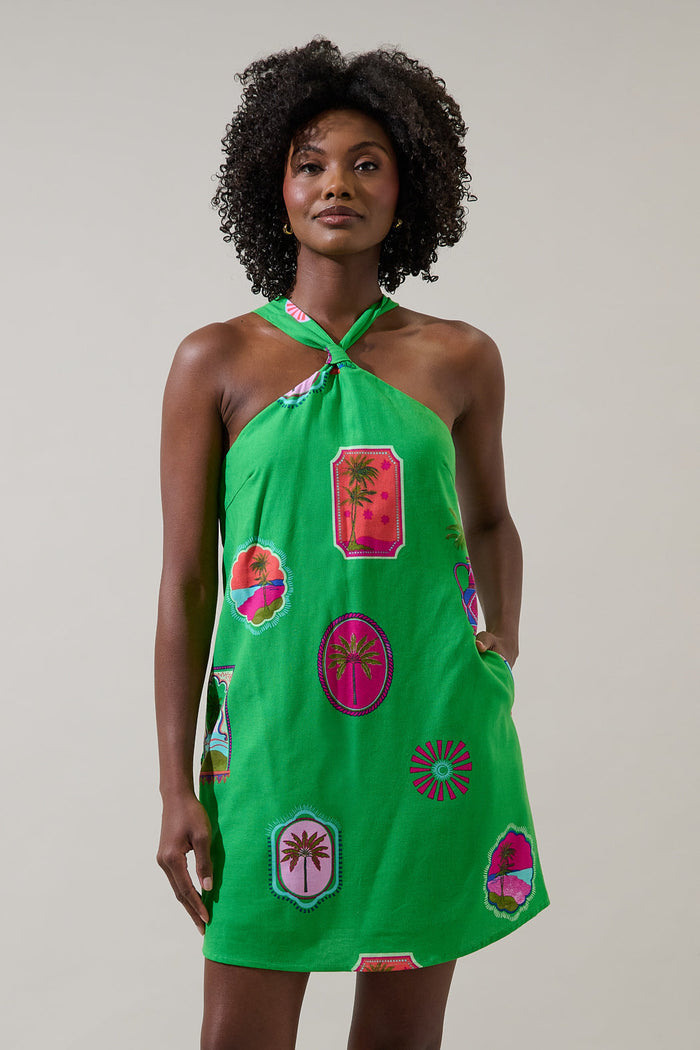 Trinie Postcard Amory Halter Mini Dress