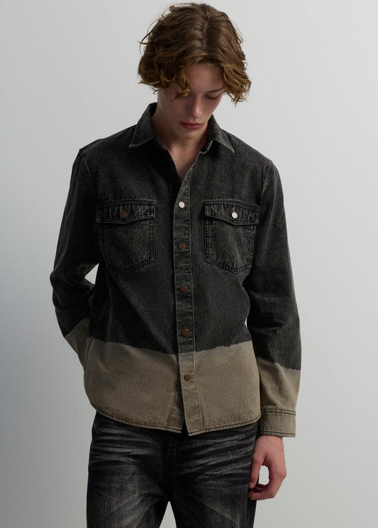 TWO-TONE WASHED DENIM SHIRT