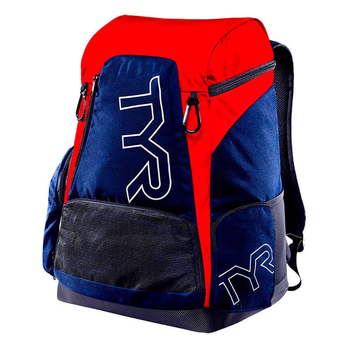 TYR Alliance 45L backpack with multiple compartments, adjustable straps, and durable design for swimming and sports gear storage.
