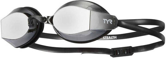 TYR Blackops 140 EV racing goggles with mirrored metallized smoke lenses, designed for competitive swimming.