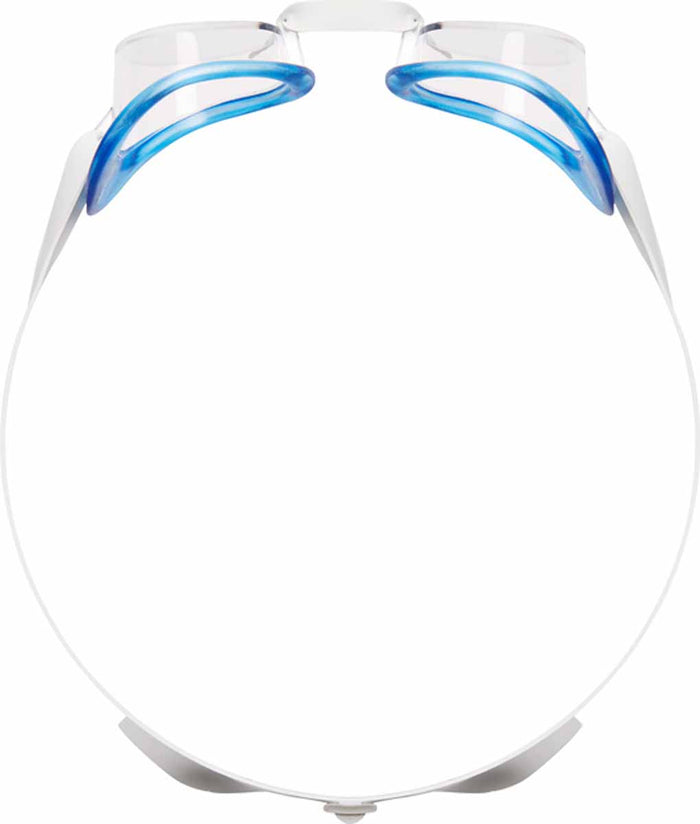 TYR Socket Rockets 2.0 swimming goggles in clear and translucent blue, with adjustable straps and streamlined design.