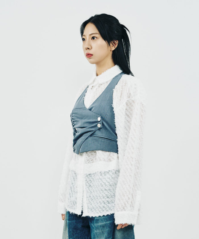 UNBLANCE SHIRRING VEST_BLACK