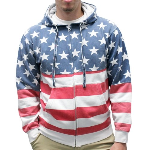 Mens Patriotic Stars Hoodie- Full Zip - The Flag Shirt