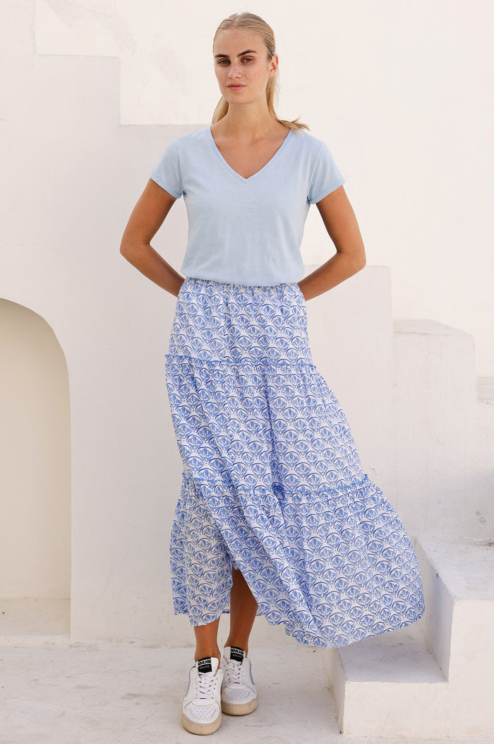 V-Neck Cotton T-shirt | Cornflower