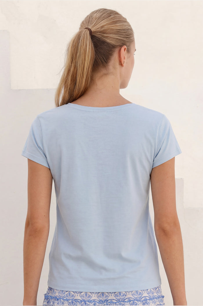 V-Neck Cotton T-shirt | Cornflower