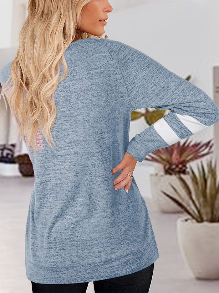 V-Neck Striped Raglan Sleeve Top - 4 colors