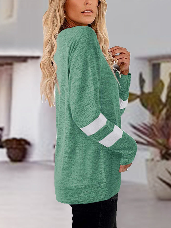 V-Neck Striped Raglan Sleeve Top - 4 colors