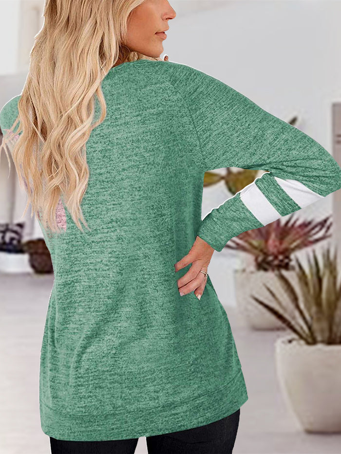 V-Neck Striped Raglan Sleeve Top - 4 colors