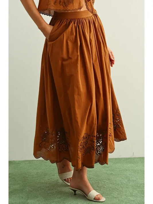Victoria  Embroidery Bottom Long Full Skirt