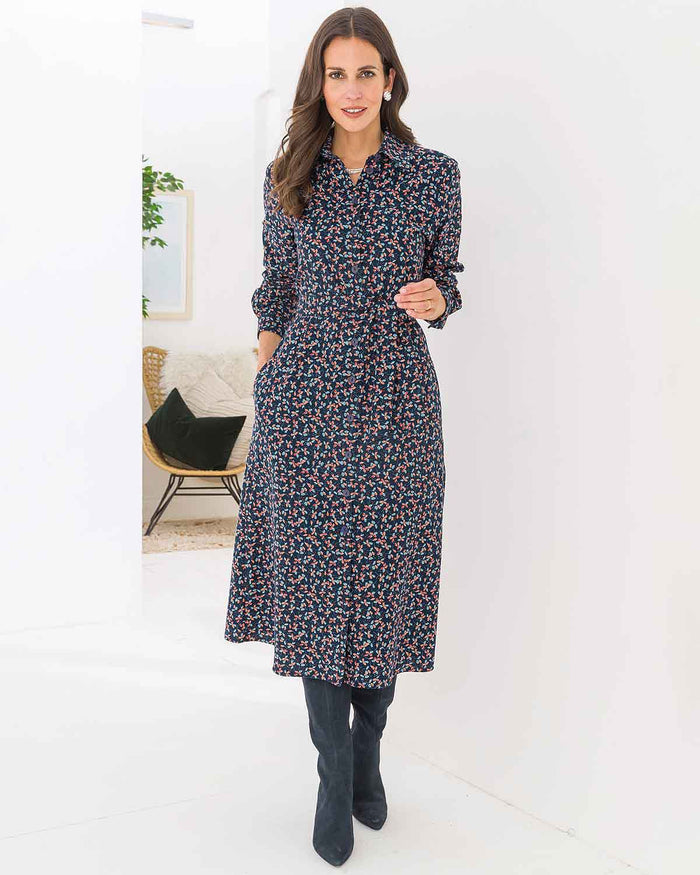 Victoria Floral Pure Cotton Long Sleeve Shirt Dress - Image 1 - The Classic Boutique