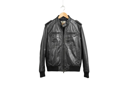 Vintage Topman Leather Black Bomber Jacket Size Medium (M) - GOOD USED CONDITION