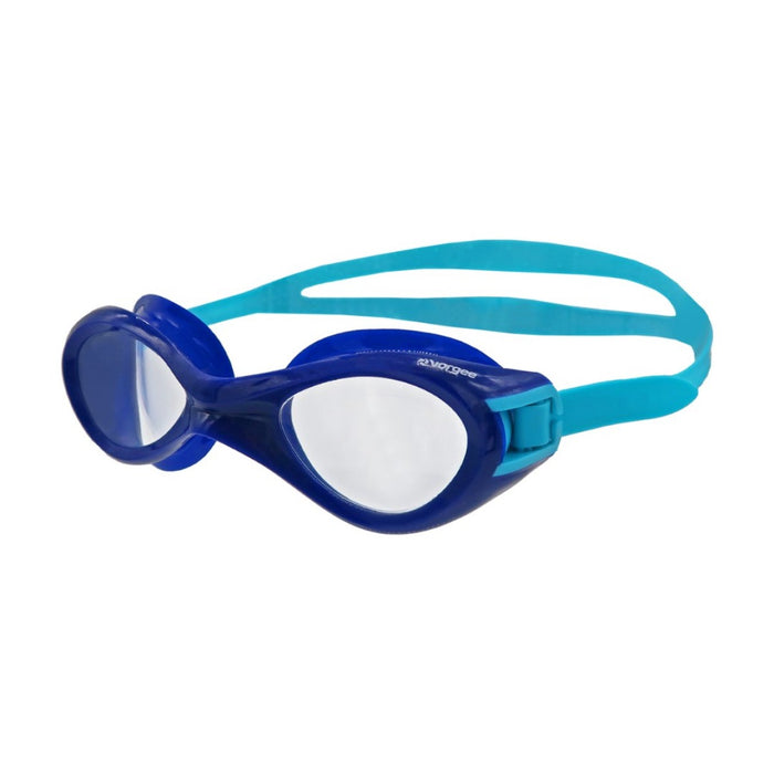 Vorgee Exceed Clear Lens Goggle in navy and aqua with adjustable strap and clear lens for swimming.