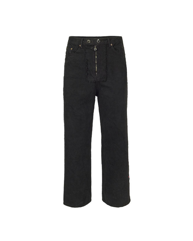 Washed denim trucker pants