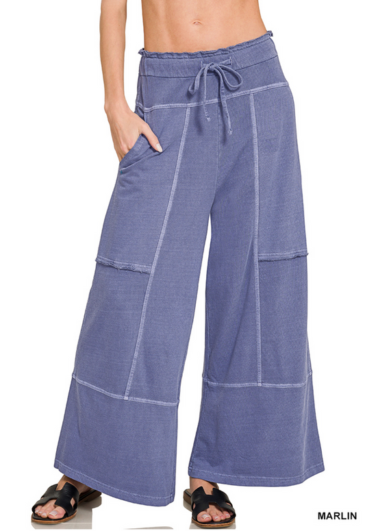 Washed Terry Wide Leg Pants - Marlin