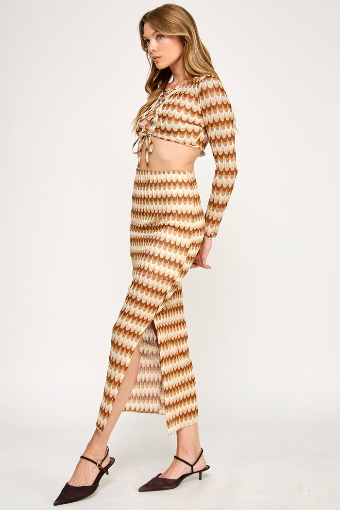Wave Stripe Set - Stripe Crop Top Midi Skirt