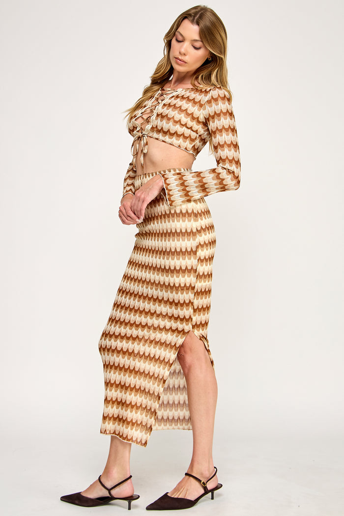 Wave Stripe Set - Stripe Crop Top Midi Skirt