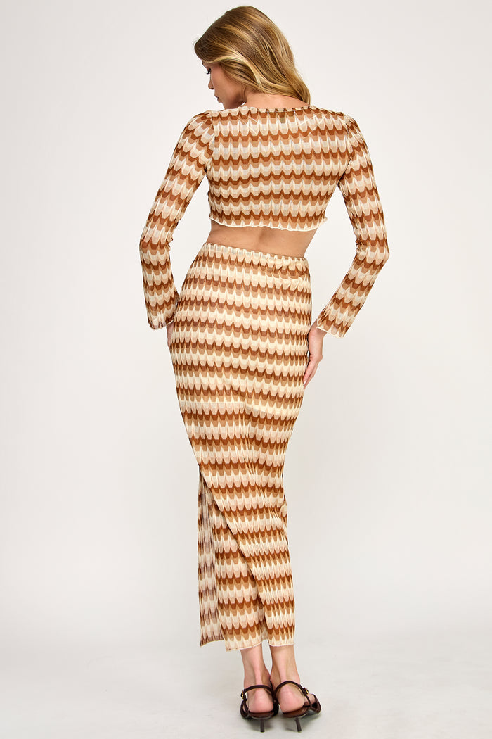 Wave Stripe Set - Stripe Crop Top Midi Skirt