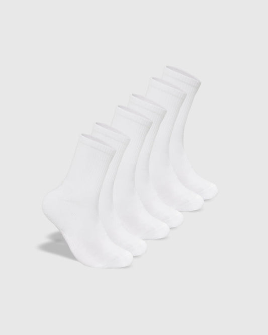 White Half Crew Socks 3-Pack, ultra-soft with seamless toe seam.