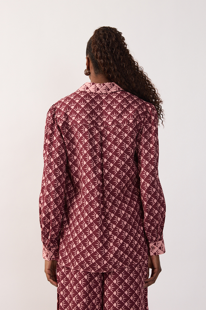 Wine Collared Buttoned Long Sleeve Shirt_5