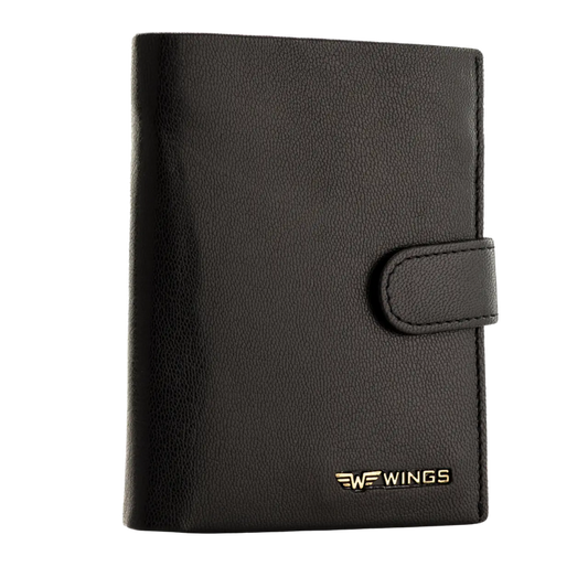 WINGS Męski portfel ze skóry naturalnej zapinany Black LEATHER COLLECTION