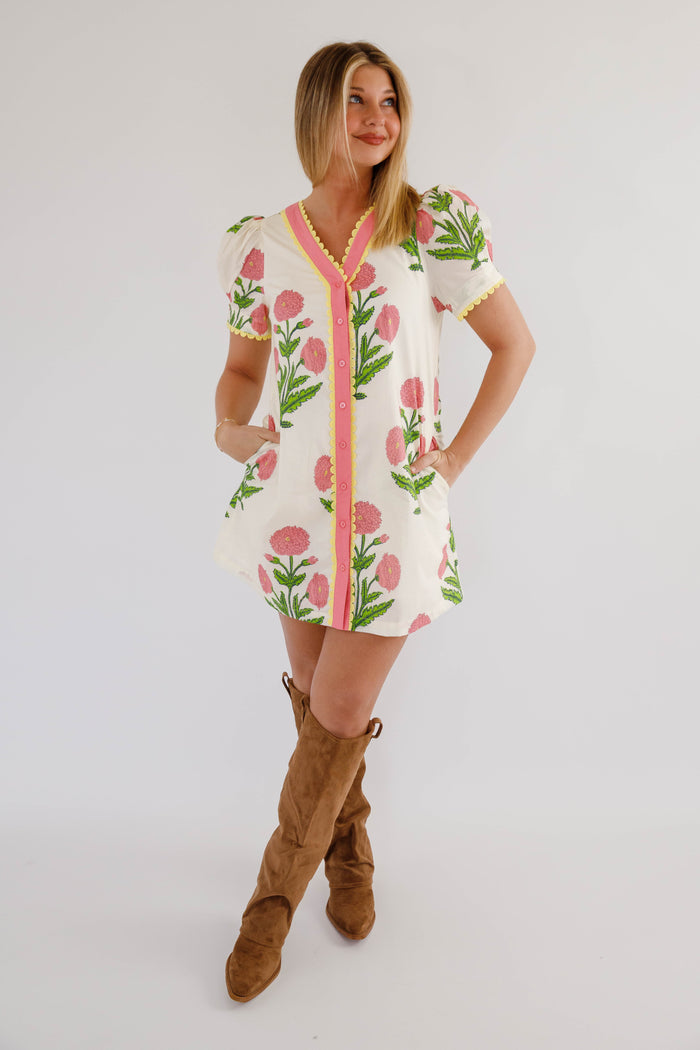Women's Floral Print Shift Dress- Women's Scallop Trim Dress- Jodifl Dresses