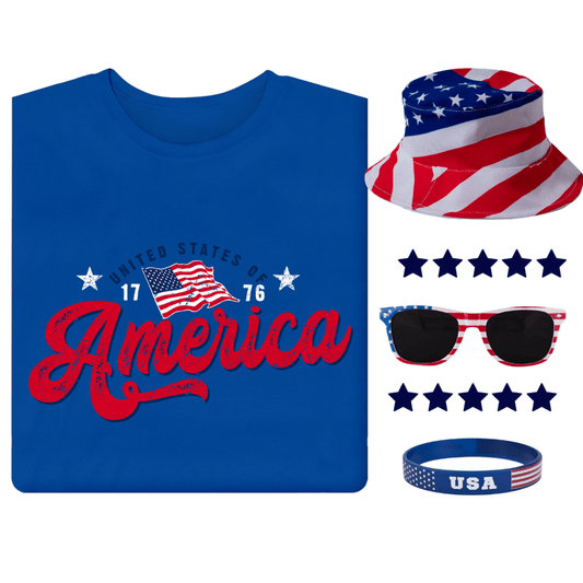 Women's America T-Shirt, Hat, Sunglasses and Wristband Bundle - The Flag Shirt