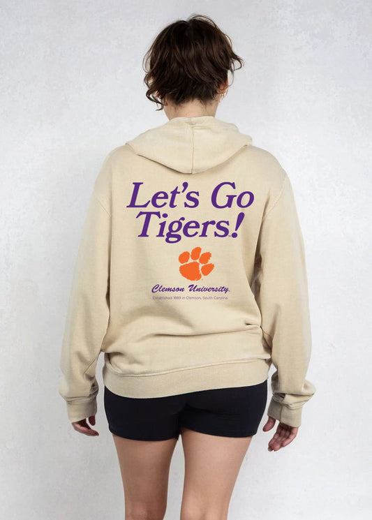 Clemson Tigers Unisex Oatmeal Relaxed Burnout fleece Hoodie with Kangaroo pocket, drop shoulders, lived-in look and feel