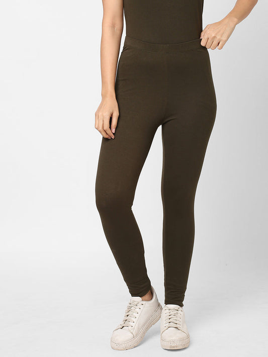 Women's Cotton Elastane Slim Fit Knit Tights Olive