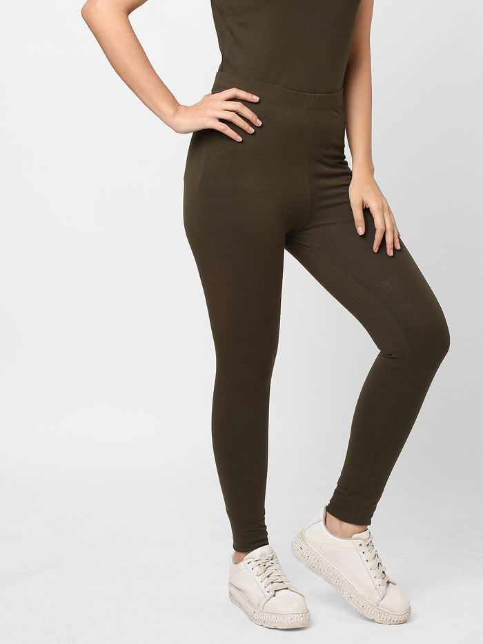 Women's Cotton Elastane Slim Fit Knit Tights Olive