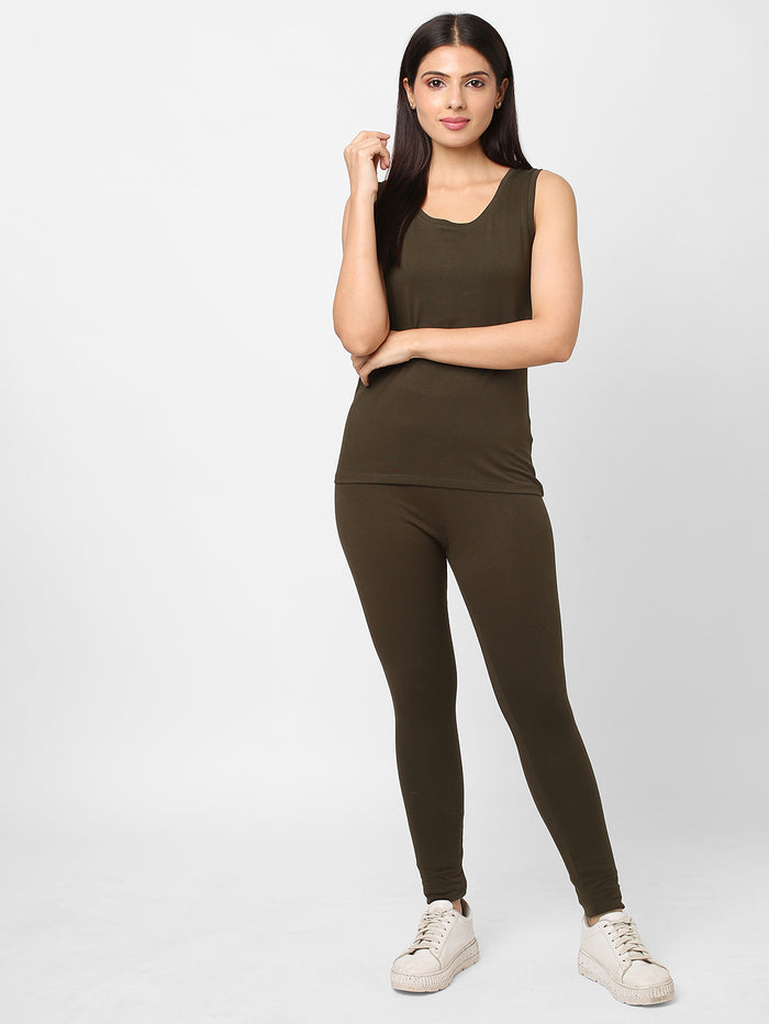 Women's Cotton Elastane Slim Fit Knit Tights Olive