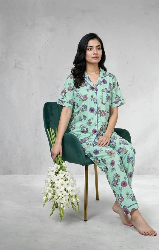 Women’s Mint Green Floral Night Suit /Loungewear Set