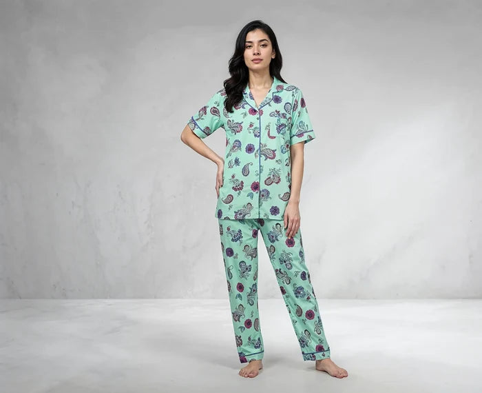 Women’s Mint Green Floral Night Suit /Loungewear Set
