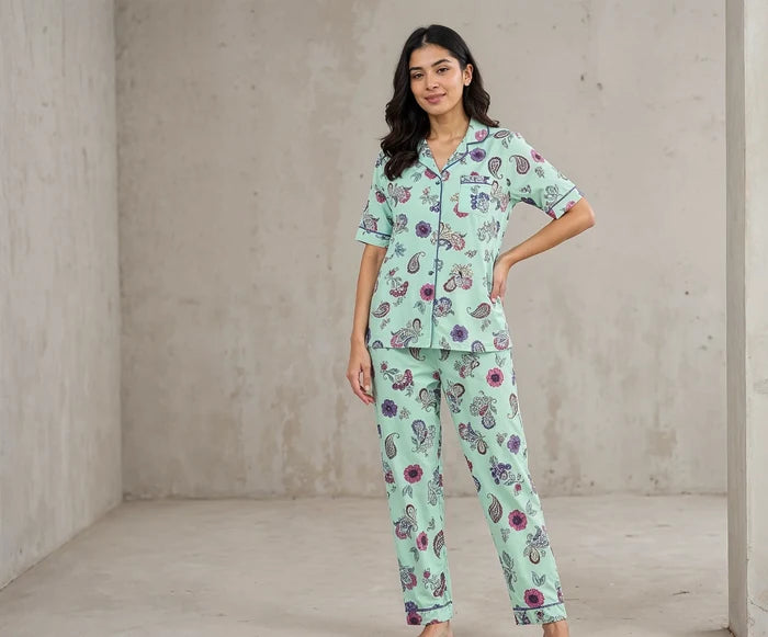 Women’s Mint Green Floral Night Suit /Loungewear Set