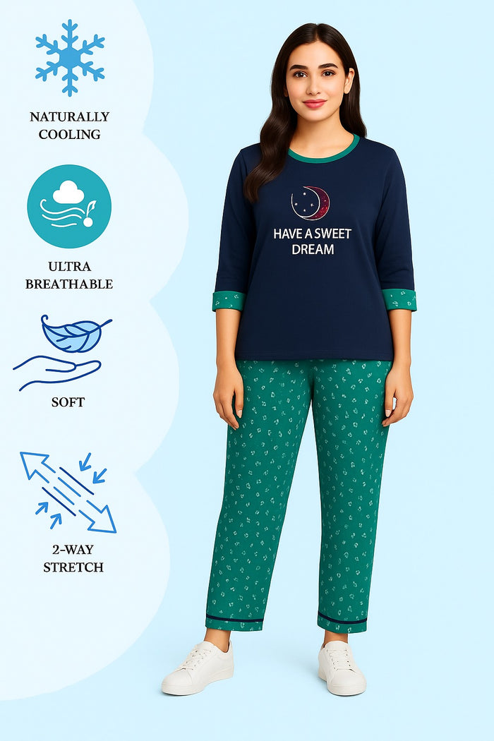 Women's T-Shirt and printed  trouser ( navy shirt & printed trouser ) have a sweet dream - Hinz Clothing