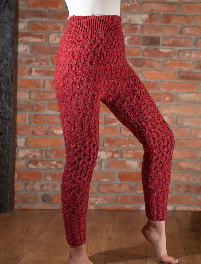 Wool Cashmere Aran Cable Leggings - Brambleberry #color_brambleberry