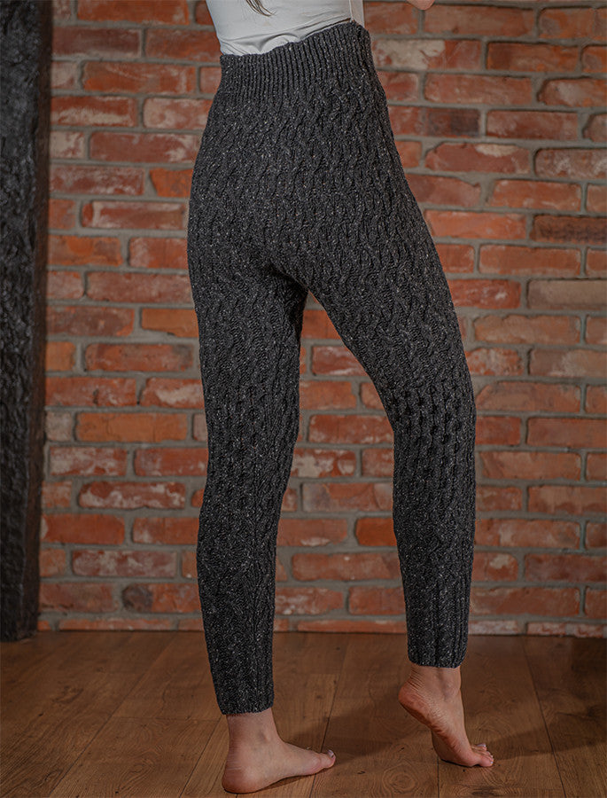 Wool Cashmere Aran Cable Leggings - Charcoal #color_charcoal