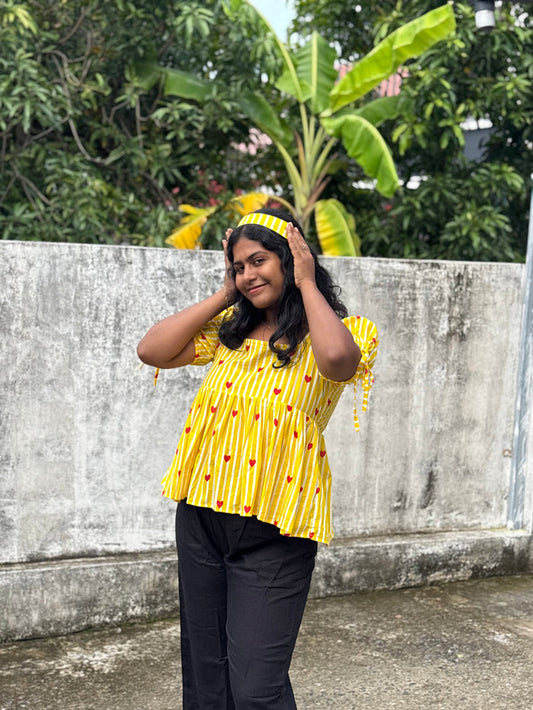 Yellow heart Peplum Top with cute bow 🌻