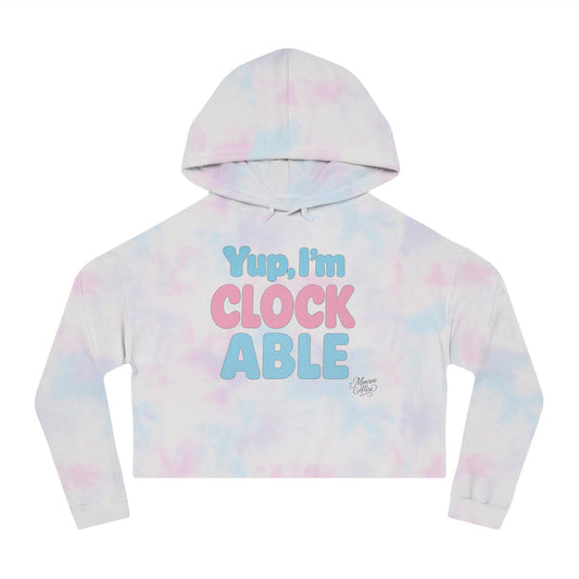 "Yup, I'm Clockable" Flag Cropped Hoodie for Women