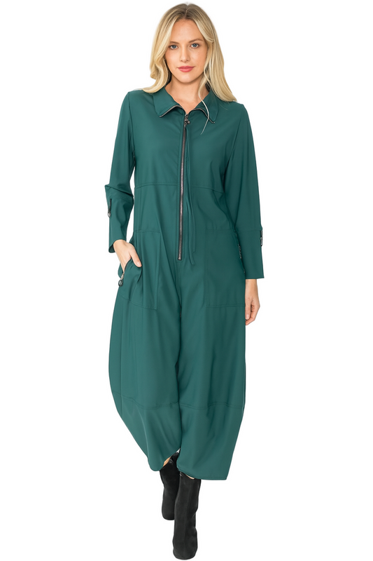 Zip-Front Cropped-Leg Jumpsuit in Green - 3297JS-GN