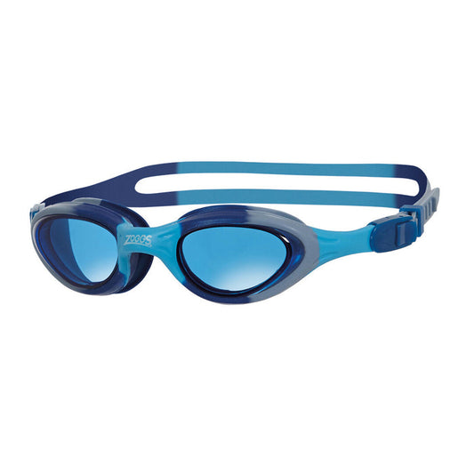 Zoggs Super Seal Junior Goggle in blue with camo design and tinted lenses, designed for kids' swimming activities.