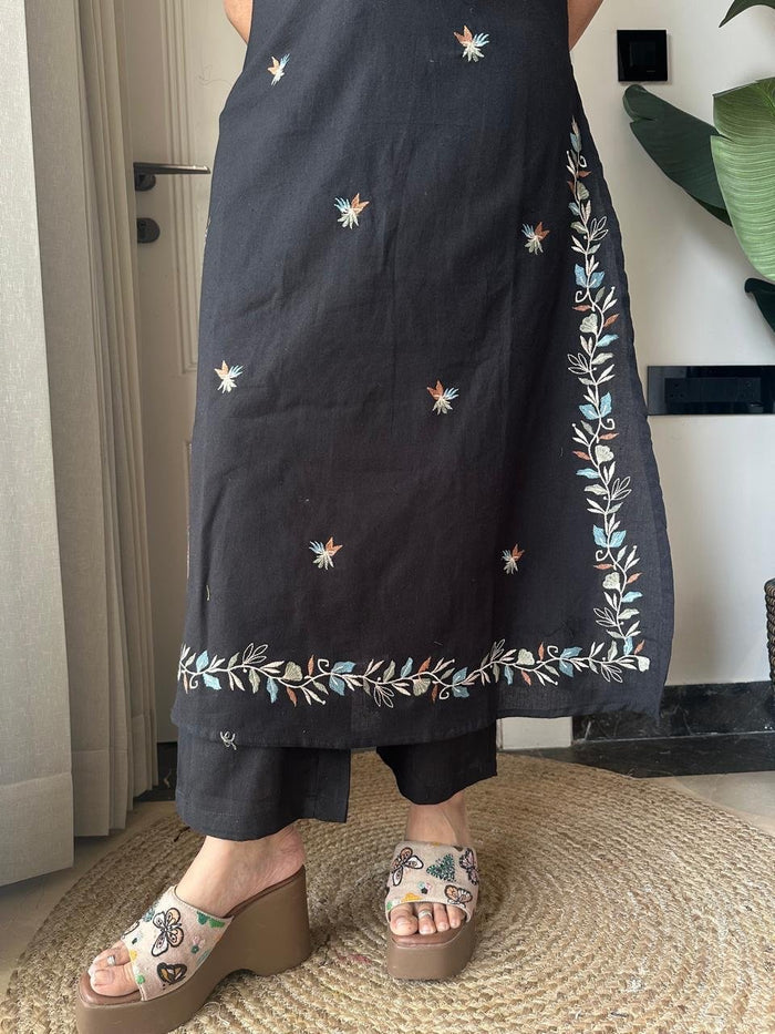 Zuhra Embroidered Pant Set- Black